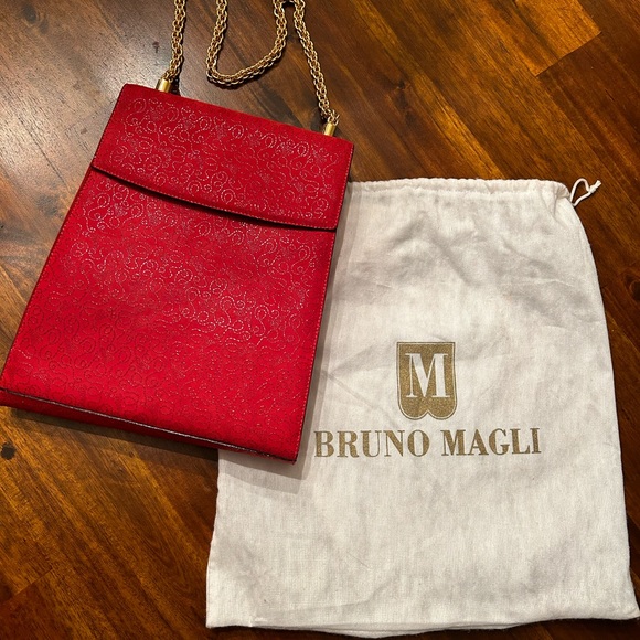 Bruno Magli purse- Beautiful red leather with stylish gold chain. Like new. - Picture 2 of 7